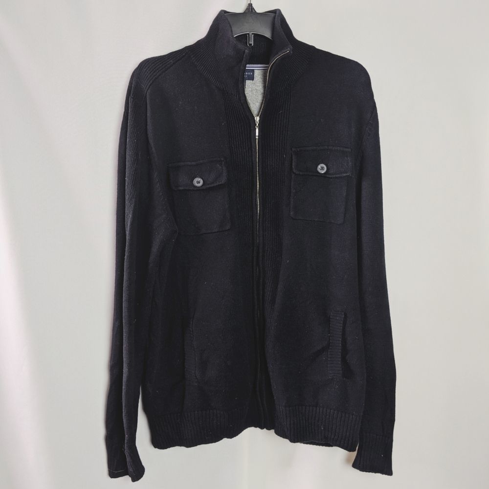 Thomas Parker 100% Cotton Black Moto Zip Sweater